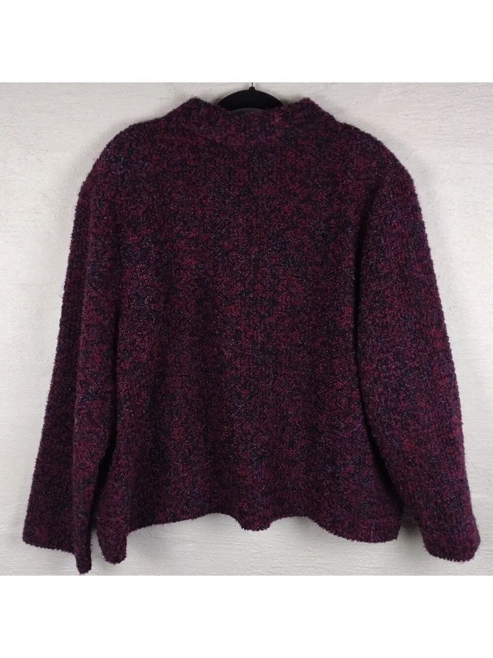 Dressbarn Woman Burgundy Knit  Collared Long Sleeve Button Up Cardigan Jacket